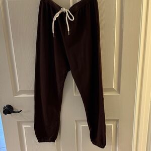 THE GREAT. Dark Brown Joggers with White Drawstring